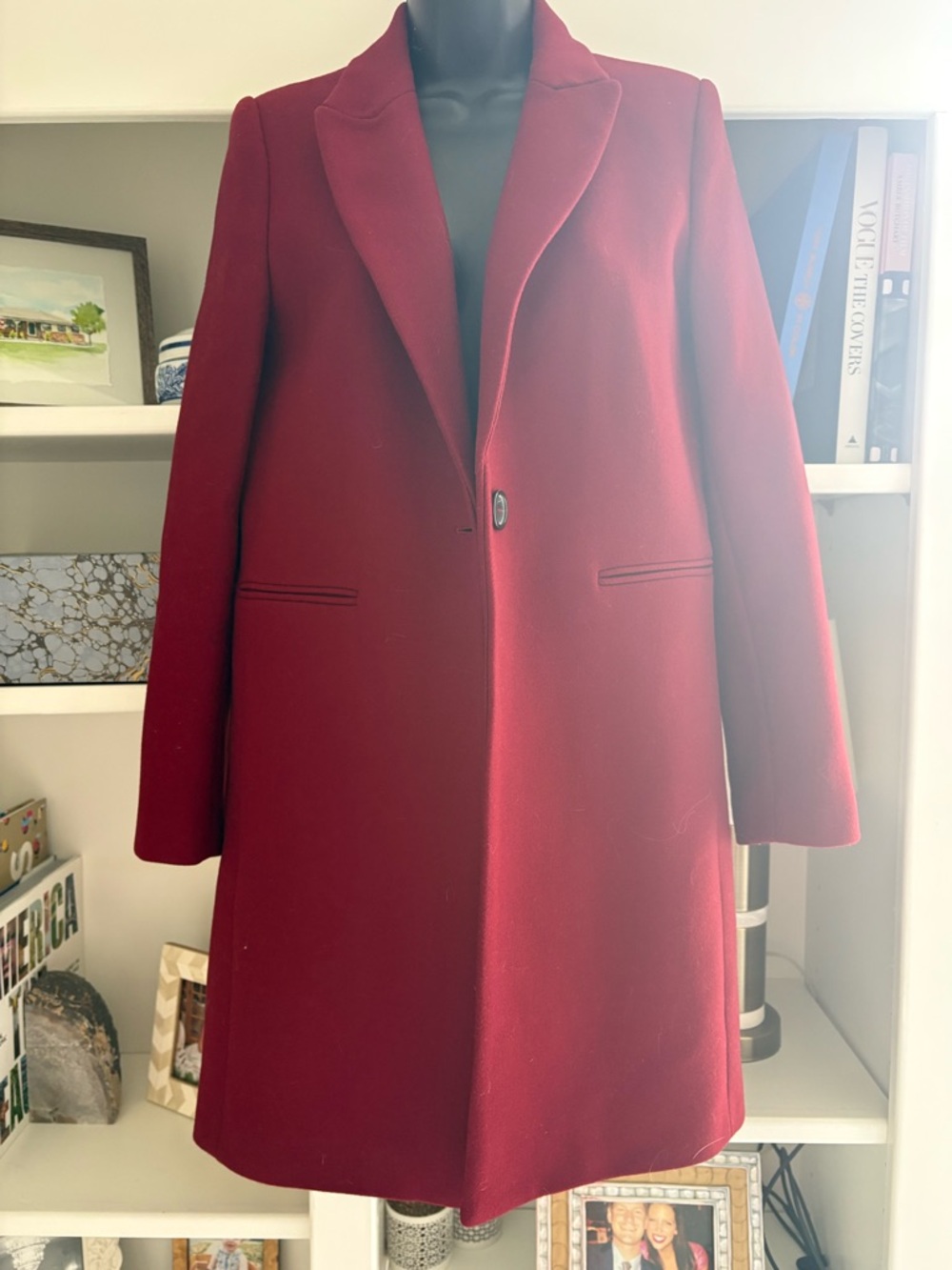 Zara Burgundy Single-Button Wool Blend Trench Coat
